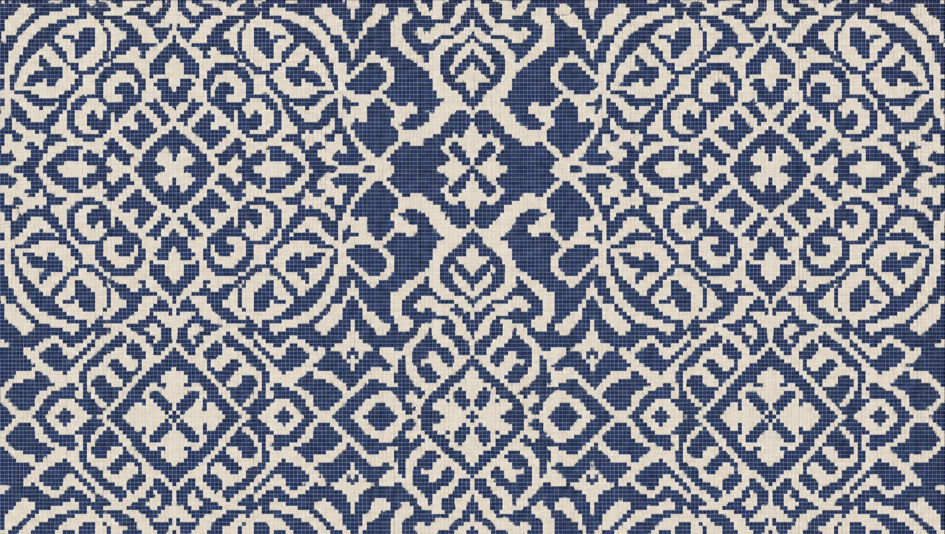 Mosaic, a tiled mosaic motif rendered in indigo and cream